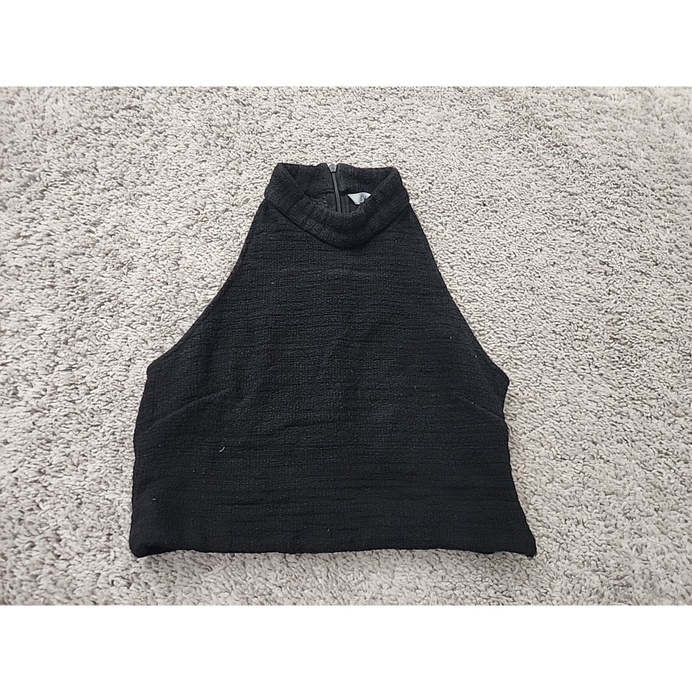Zara Top Womens S Black Halter Mock Neck Crop Top Tweed 90s Y2k Night Out